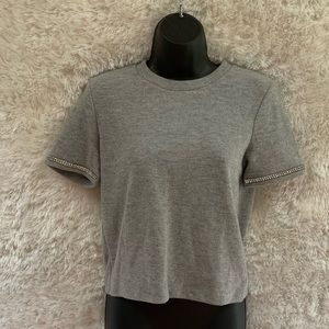 NWT Zara Size S Short Sleeve Knit With Rhinestone Cuffs.